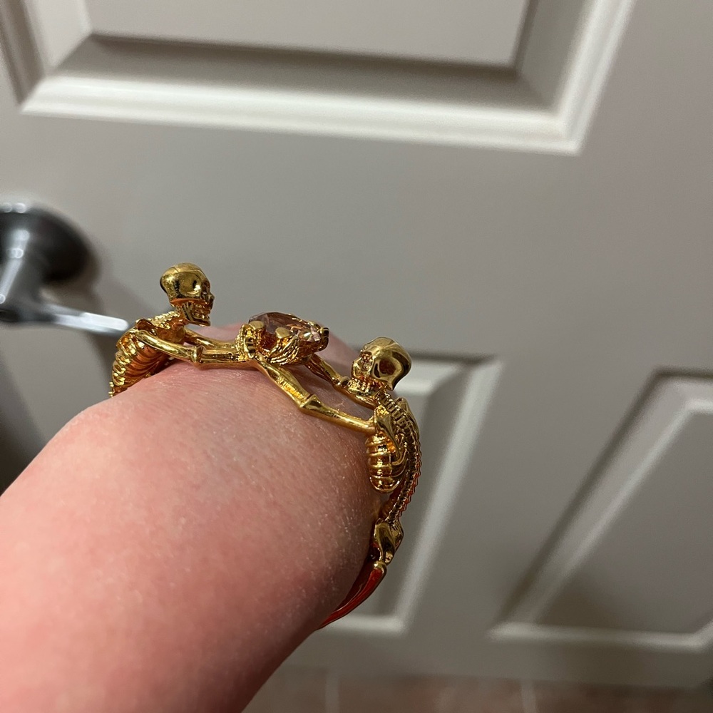 Alexander McQueen Gold Double Twin Skeleton Hinged Bangle Bracelet - Picture 3 of 10